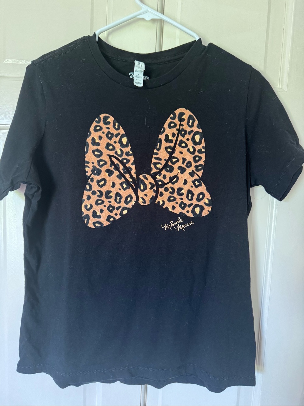 Disney Black Tee with Leopard Print Minnie Bow